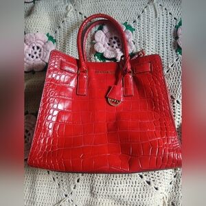 Michael Kors Red Leather Crocodile Embossed Bag